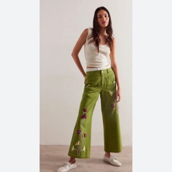 FREE PEOPLE We The Free - Summer Bloom Embroidered Jeans size 28 - Picture 2 of 6